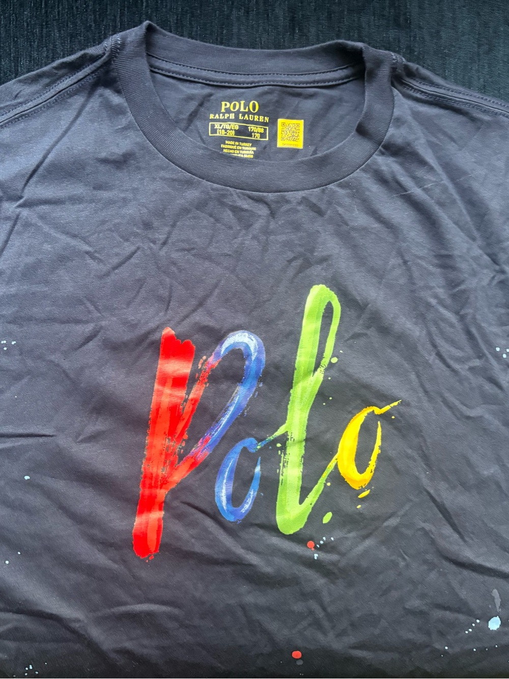 Polo by Ralph Lauren Black Tee with Multicolor Polo Script